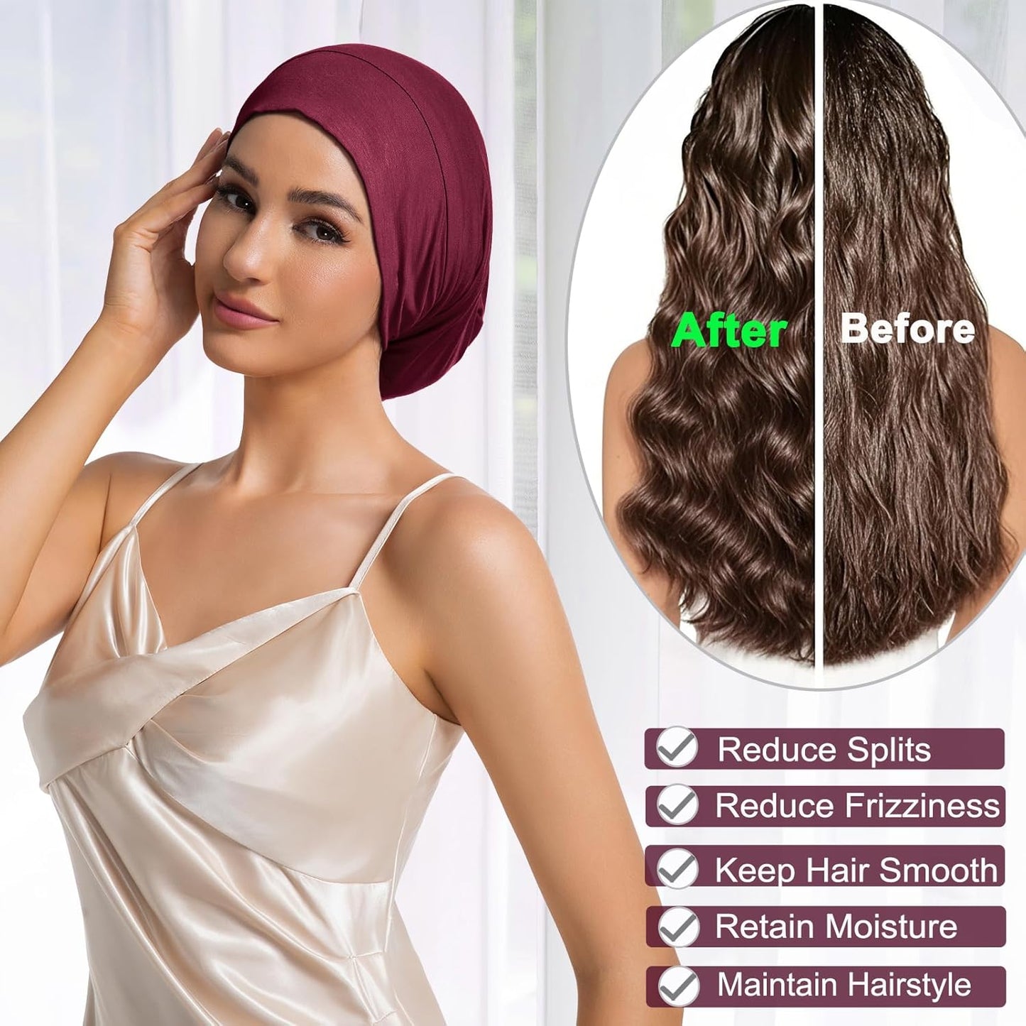 Sleep Cap Bonnet for Sleeping Black Women Men, Adjustable Cooling Lining Bonnets for Curly Hair Wrap Braids Beanie Night Hat