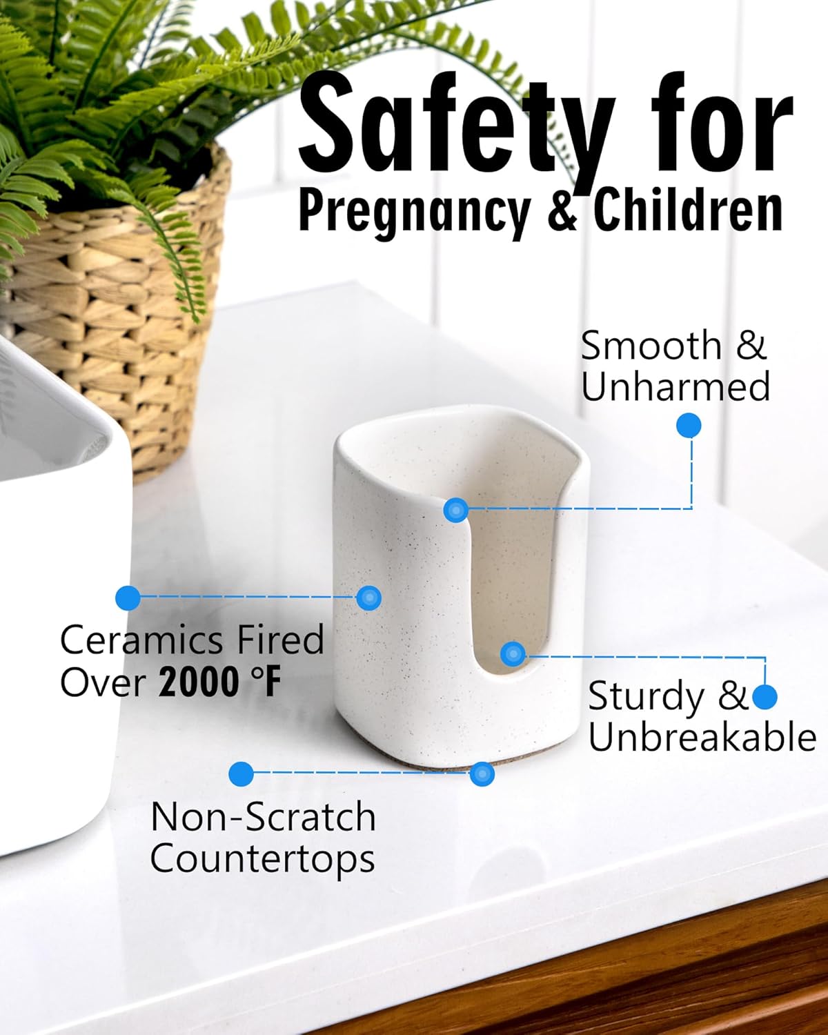 5 oz Square Ceramic Bathroom Cup Dispenser for Kids and Pregnancy - Disposable Paper Cup Holder for Mouthwash Cups on Bathroom Vanity Countertop (1 Pack, Off- White)