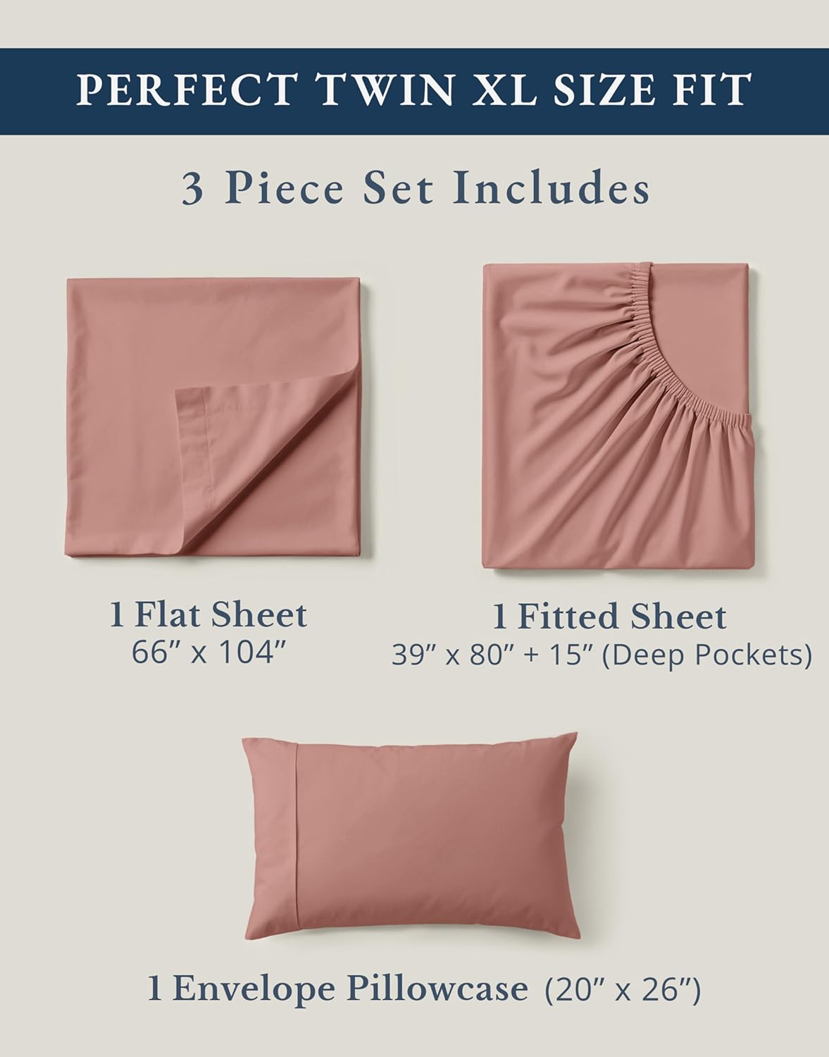 LANE LINEN 100% Organic Cotton Twin XL Sheets Set, 3-Piece Pure Organic Cotton Percale Sheets, Cotton Bedsheets, Ultra Soft Bedding Sheets, Breathable, Fits Mattress Upto 15" Deep - Rose Dawn