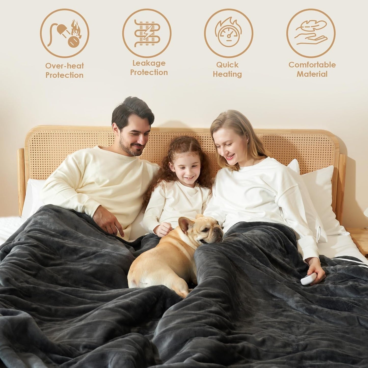 EHEYCIGA Heated Electric Blanket King Size - 9 Heating Levels, 10 Hours Auto Off, Soft Cozy Sherpa Washable Dual Control With Fast Heating, 90 x 100 Inches