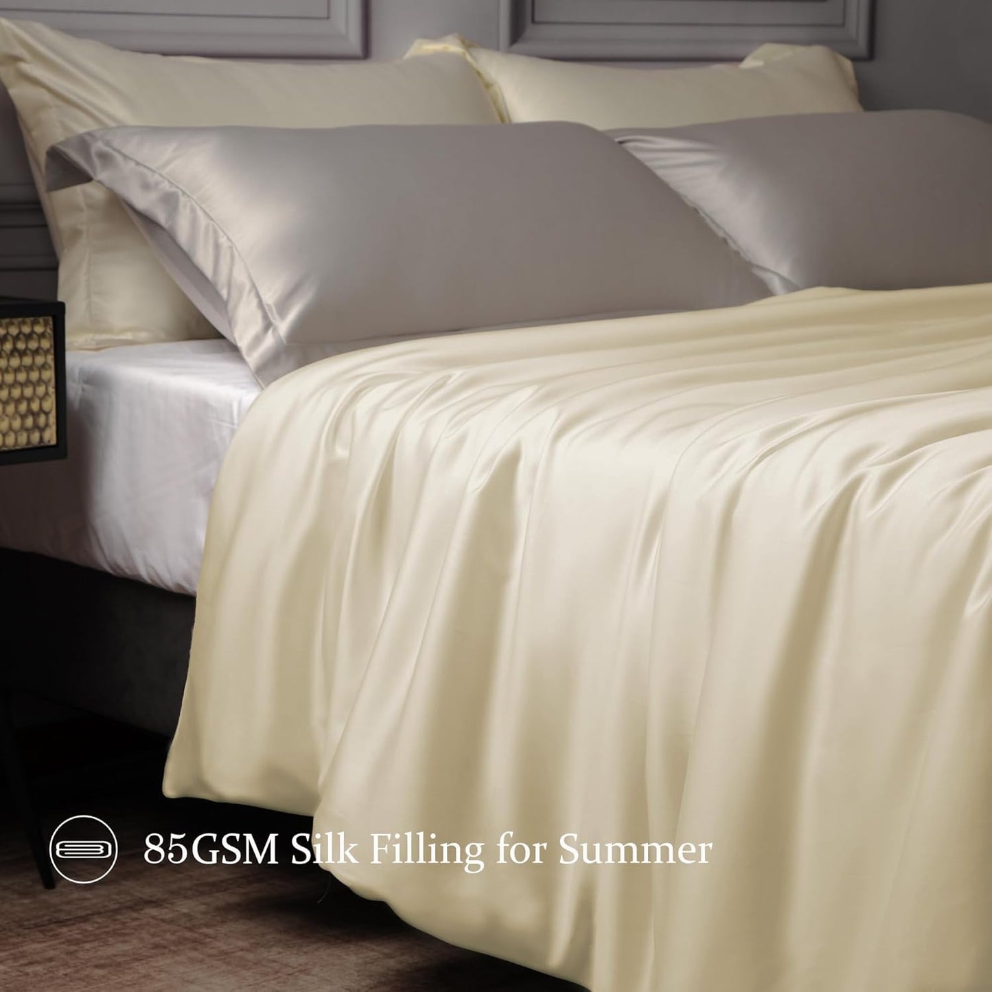 CUDDLE DREAMS Lightweight Silk Filled Comforter for Summer, Detachable Tencel Duvet Cover for Easy Care, Naturally Breathable (Ivory, Twin)