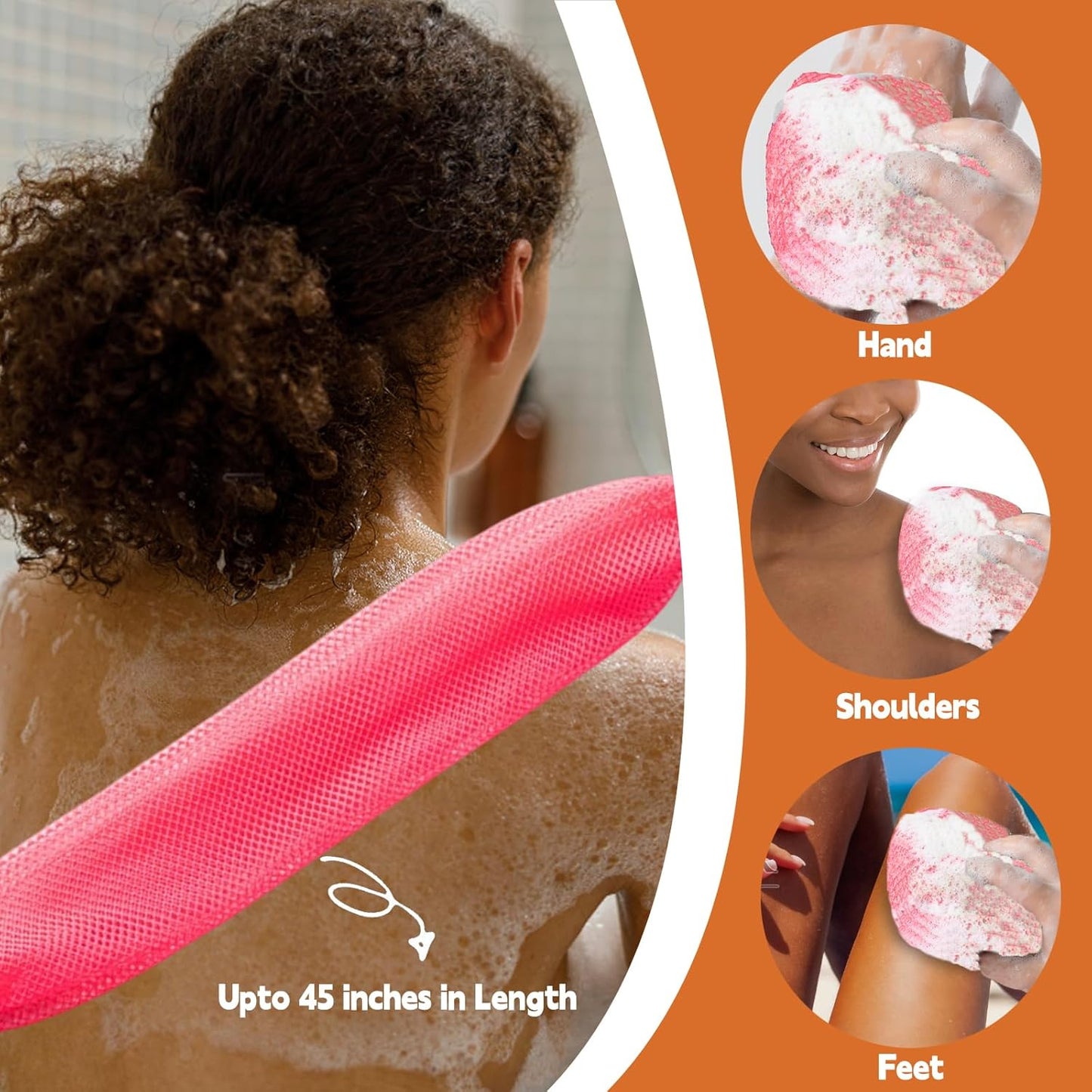 African Net Sponge Authentic - 3 Pieces Long African Exfoliating Net, African Bath Sponge Body Scrubber Washcloth for Shower, Real African Loofah Back Scrubber for Women Men All Skin Types