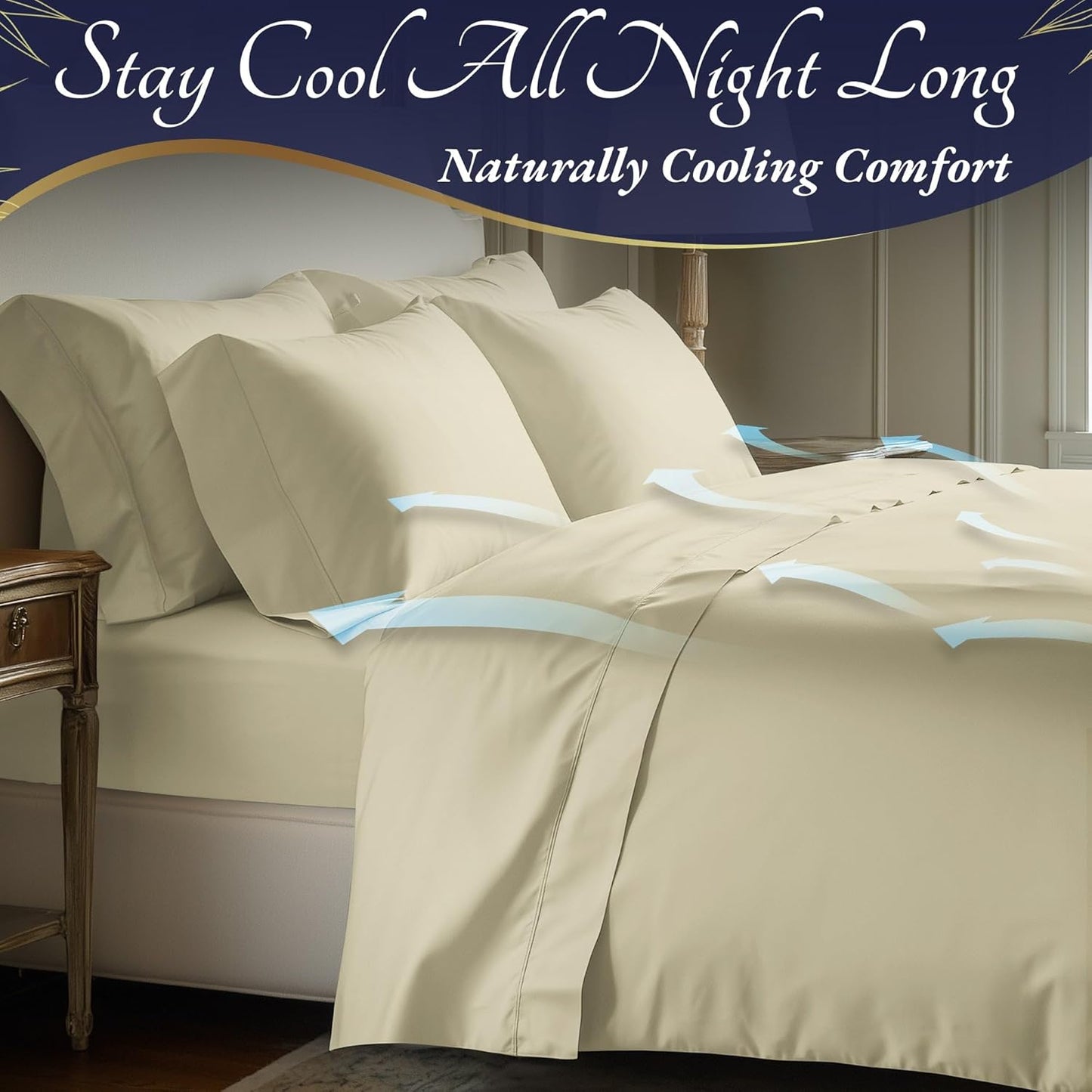 DECOLURE 100% Viscose Derived from Bamboo Sheets Twin Size 3pcs - Ultra Soft & Luxuriously Cooling, 17" Deep Pocket, Double Stitching, Perfect for Hot Sleepers - Twin Bed Sheets (Creme)