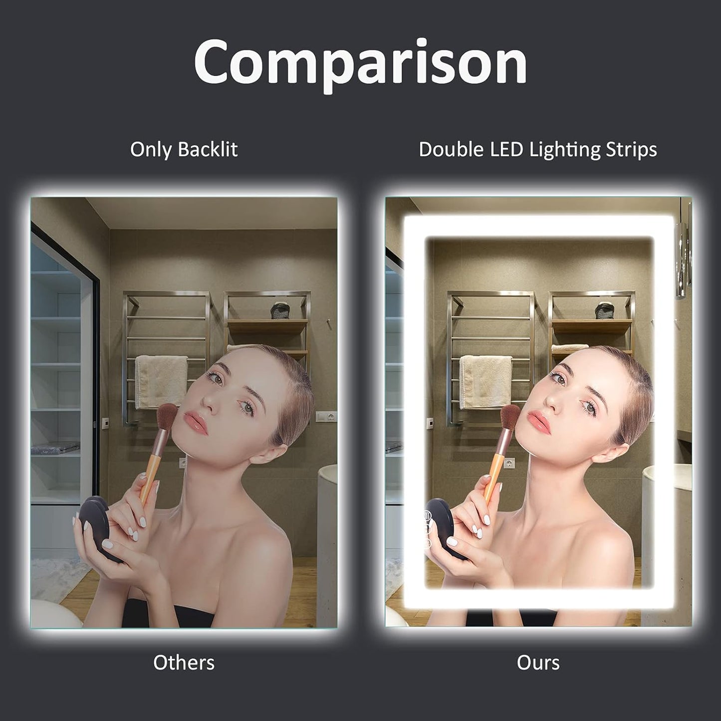 Amorho LED Bathroom Mirror 36"x 36" with Front and Backlight, Stepless Dimmable Wall Mirrors with Anti-Fog, Shatter-Proof, Memory, 3 Colors, Double LED Vanity Mirror