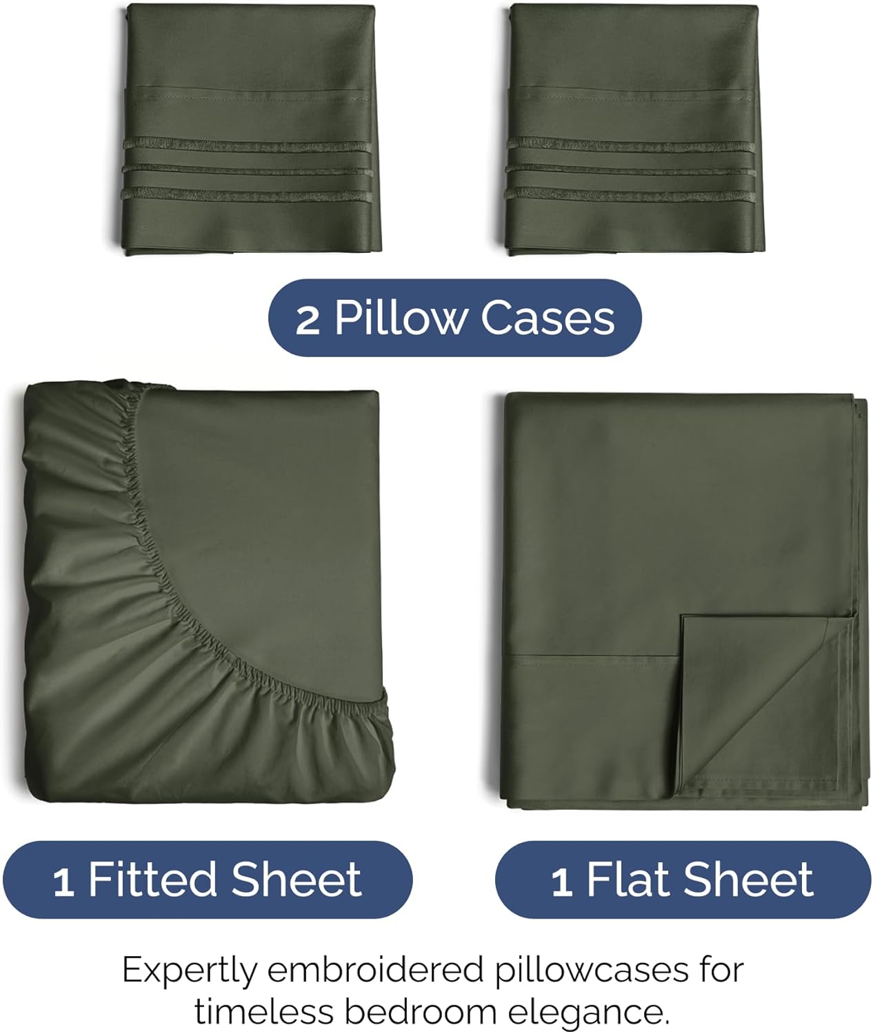 King Size 4-Piece Sheet Set - Extra Soft, Breathable & Cooling - Hotel Luxury Durable Bed Sheets - Deep Pockets, Easy-Fit & Wrinkle-Free - Dark Olive Grey Oeko-Tex