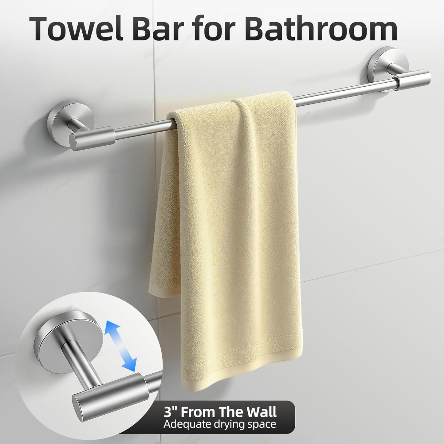 Brushed Nickel Bathroom Hardware Accessories Set, Bathroom Towel Holder Set 10 Pieces, SUS304 Stainless Steel Towel Bar Set Wall Mounted-19 InchTowel Bars, Paper Towel Holder, Towel Hook, Towel Ring
