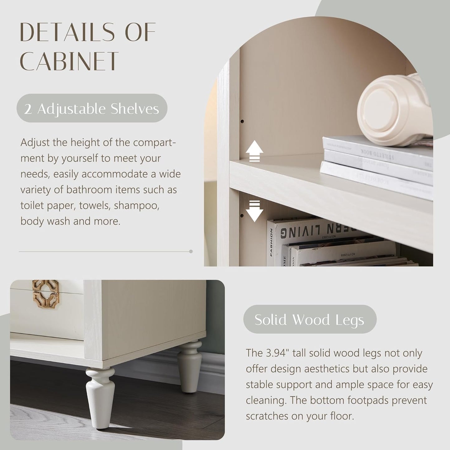 76" Tall Arched Bathroom Storage Cabinet, 5 Tiers Large Farmhouse Arched Cabinet w/Adjustable Shelves, Modern Wooden Storage Cabinet for Bathroom, Living Room, Entryway, Study Room (Cream)