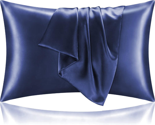 BEDELITE Satin Pillowcase for Hair and Skin, Super Soft and Cooling Similar to Silk Pillow Cases 2 Pack with Envelope Closure, Gift for Women Men(20"x26" Standard Size, Navy)
