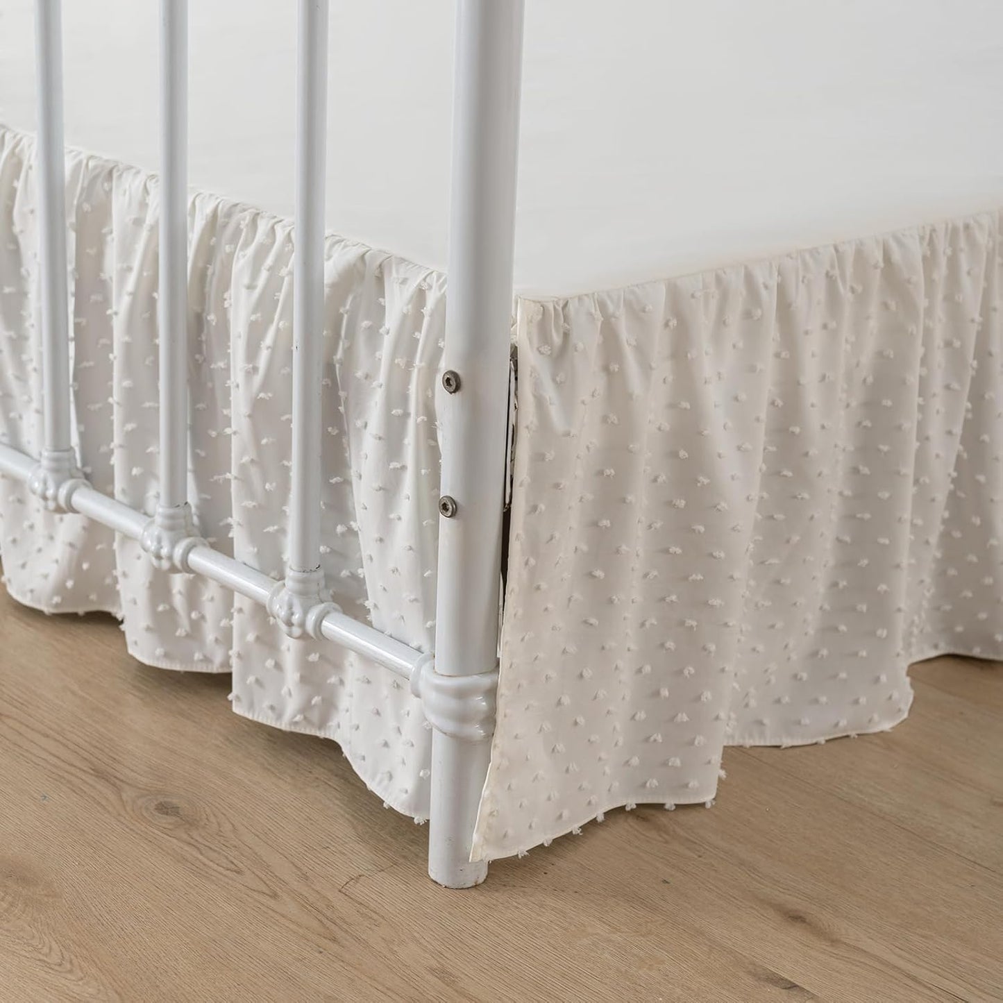 Tufted Dot Bed Skirt Twin Size Ruffled Bed Skirt with Split Corners, 18 Inch Drop Dust Ruffle Bed Skirts with Platform, Ivory