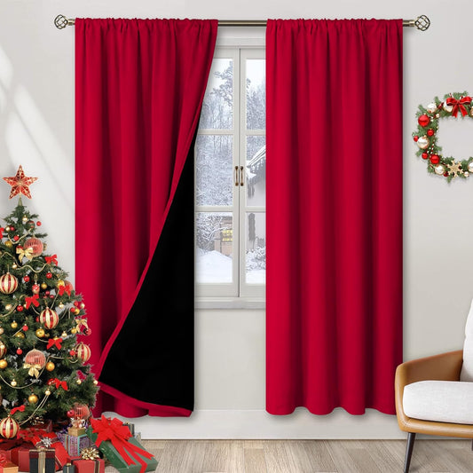 BGment Blackout Curtains for Bedroom 84 Inch Long, Thermal Insulated Bedroom Curtains Christmas Rod Pocket Room Darkening Curtains, Each Window Drape 2 Panels, 42 Wide, Red