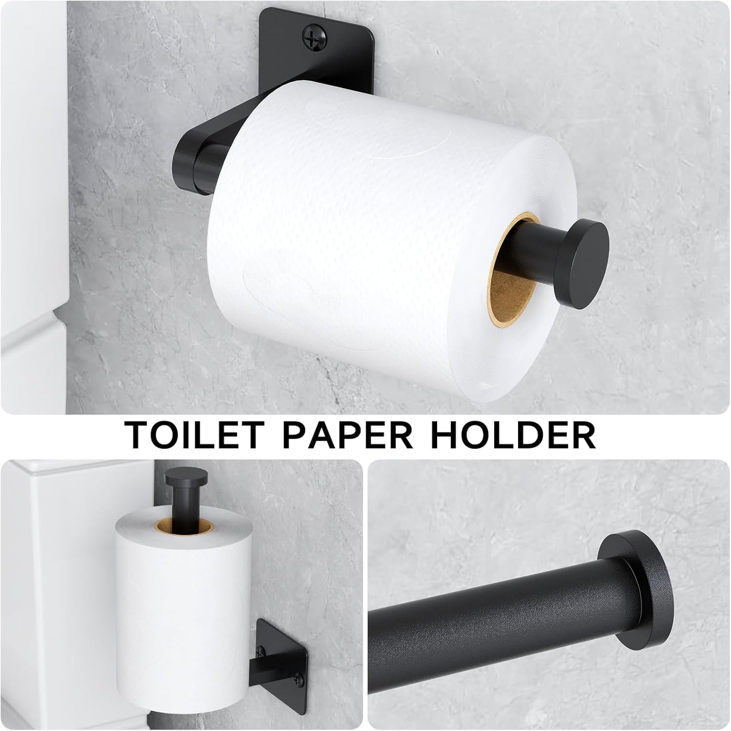 20 Pieces Bathroom Hardware Set, Black Bathroom Accessories Set, 24 inch Towel Bar, Towel Racks for Bathroom, Robe Towel Hooks, Toilet Paper Holder Wall Mounted