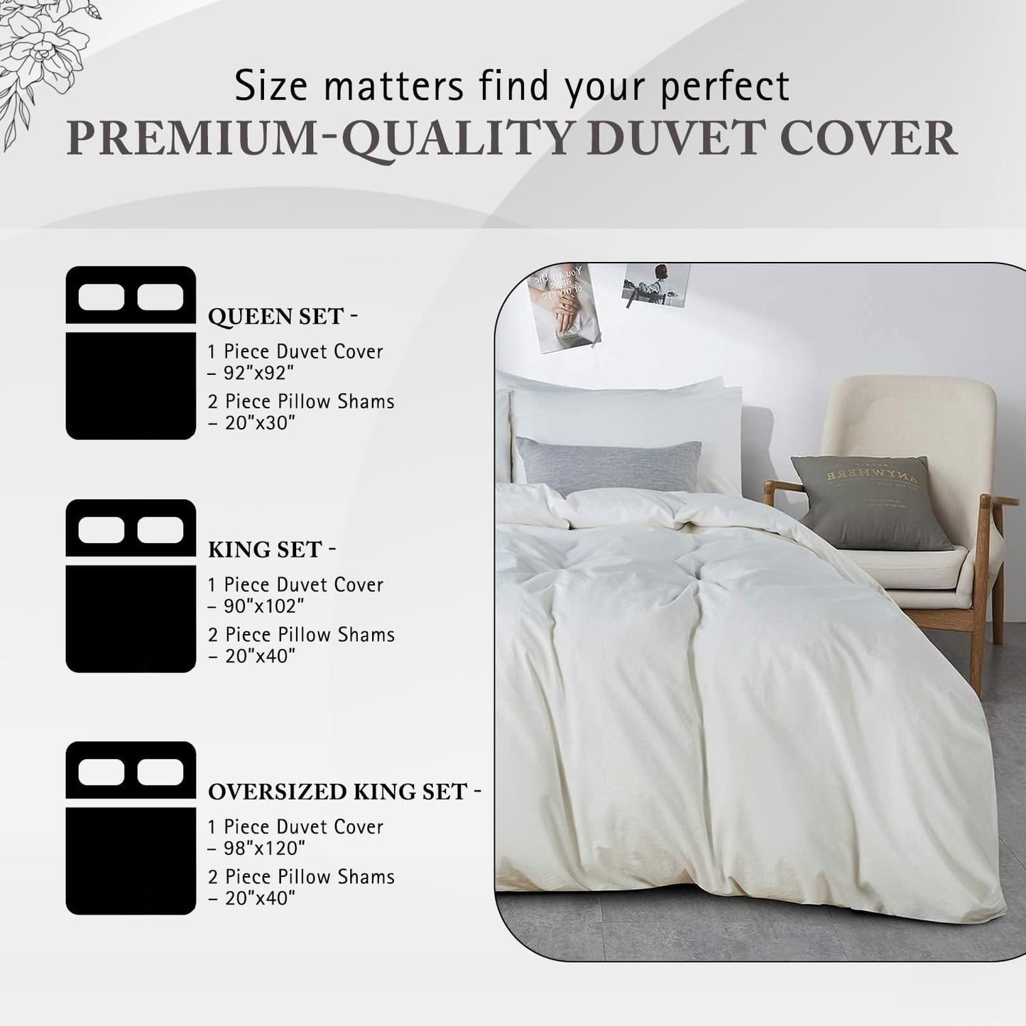 1000 TC Embroidered Duvet Cover King Size Set 100% Egyptian Cotton - Luxurious 1 Comforter Cover 2 Pillow Shams - 3 PC Quilt Cover Hotel Quality Long Staple Bedding (Silver & Black)