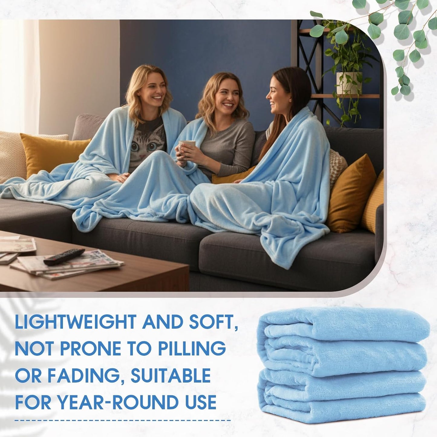 18 Pieces Fleece Blankets Bulk for Wedding 50 x 60 Inch Soft Lightweight Flannel Throw Blankets Bulk for Wedding Guests Home Outdoor Couch Sofa Bed Gifts (Light Blue)