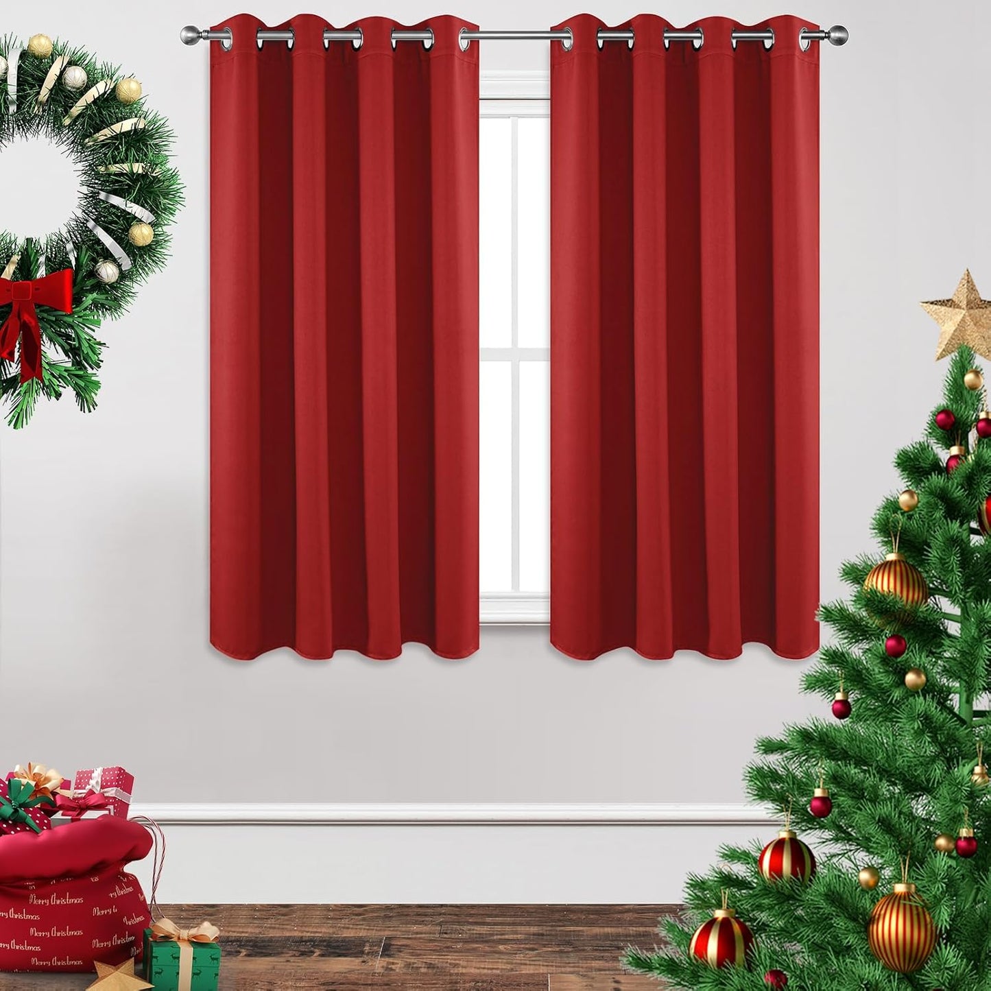 Joydeco Blackout Curtains 63 inch Length 2 Panels Set, Thermal Insulated Long Curtains & Drapes 2 Burg, Room Darkening Grommet Drapes for Bedroom Living Room Windows (W42 x L63 Inch, Red)