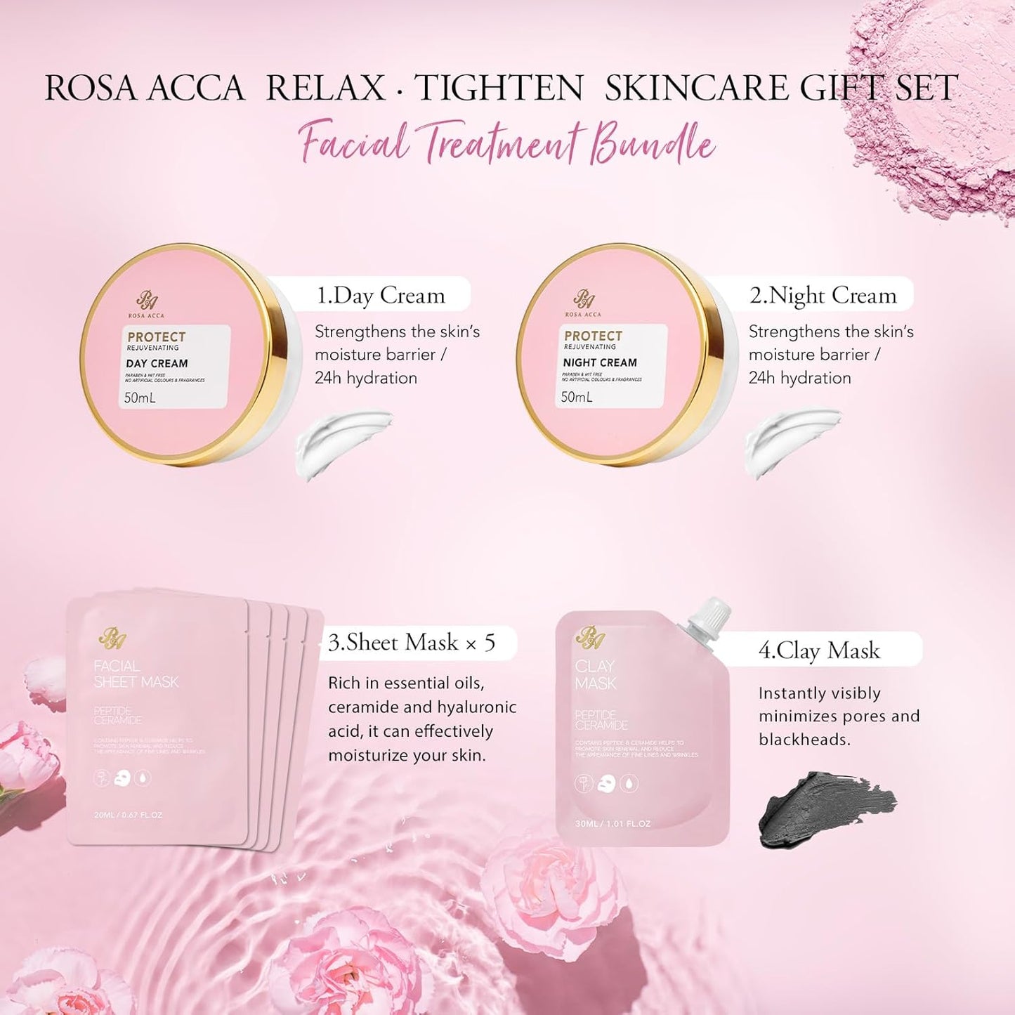 Rose 23 Pcs Facial Skin Care Set, Luxury Bath and Body Gifts for Women, Spa & Self-Care Gifts, Sheet Mask, Eye Mask, Gua Sha, Cream, Face Oil, Birthday, Christmas, Valentines, Mother Day, Girlfriend