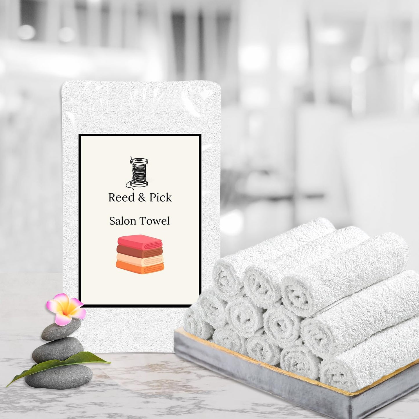 Reed&Pick Salon Towels – 50 Pack White Hand Towels 100% Cotton Spa Towel – 16x27 inches Highly Absorbable Facial, Gym, Hair, Face, Bulk Small Towels