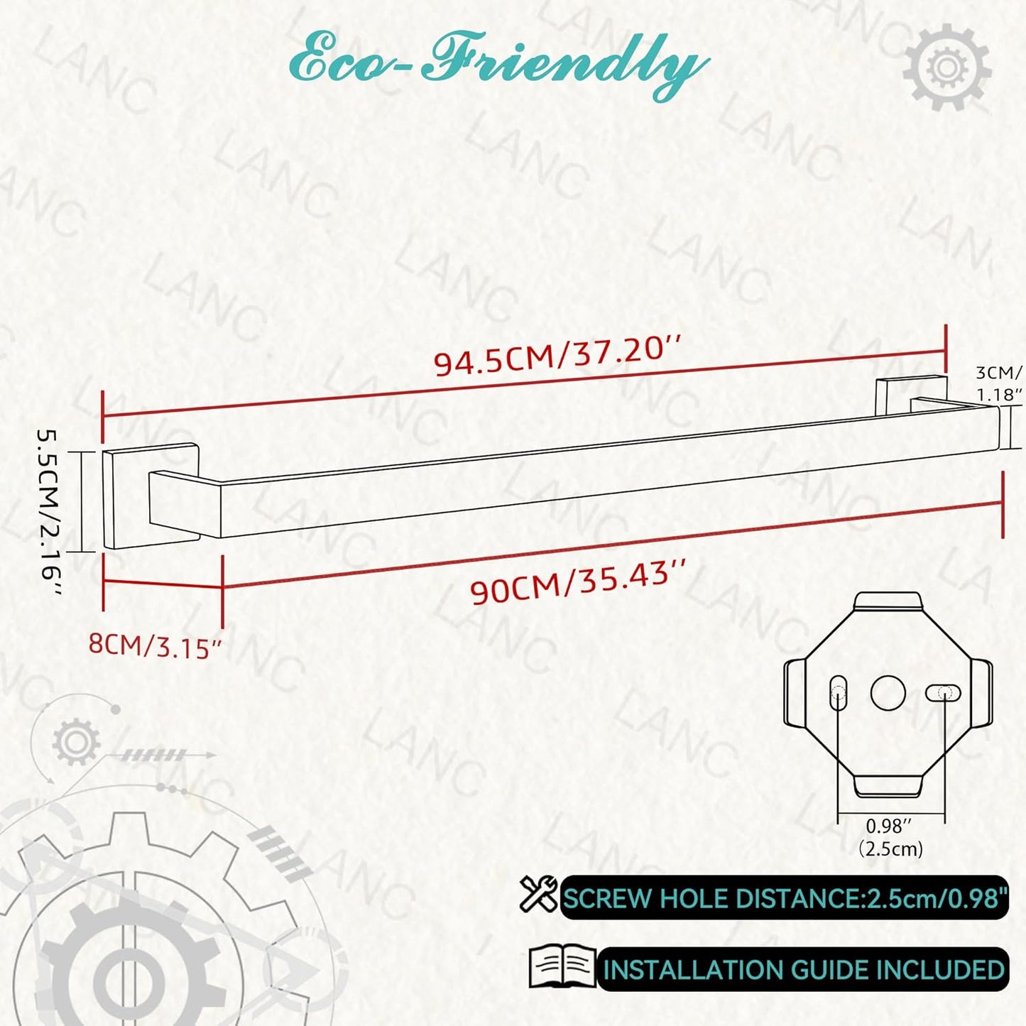 LANC 36-Inche Long Towel Bars for Bathroom Wall Mounted, Matte Black Bath Towel Racks Stainless Steel Total-37.5” Towel Rails for Kitchen Square Towel Holder Rods Hanger, A8804MB-9P1