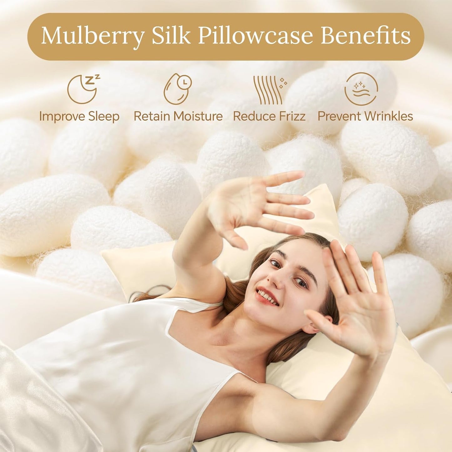INFIIXSO Mulberry Silk Pillowcase for Hair and Skin, Silk Pillow Cases Queen Size with Hidden Zipper 20x30 Inches, Extraordinary Smooth and Soft Cooling Pillow Cases for Hot Sleepers(Ivory, 1 Pack)