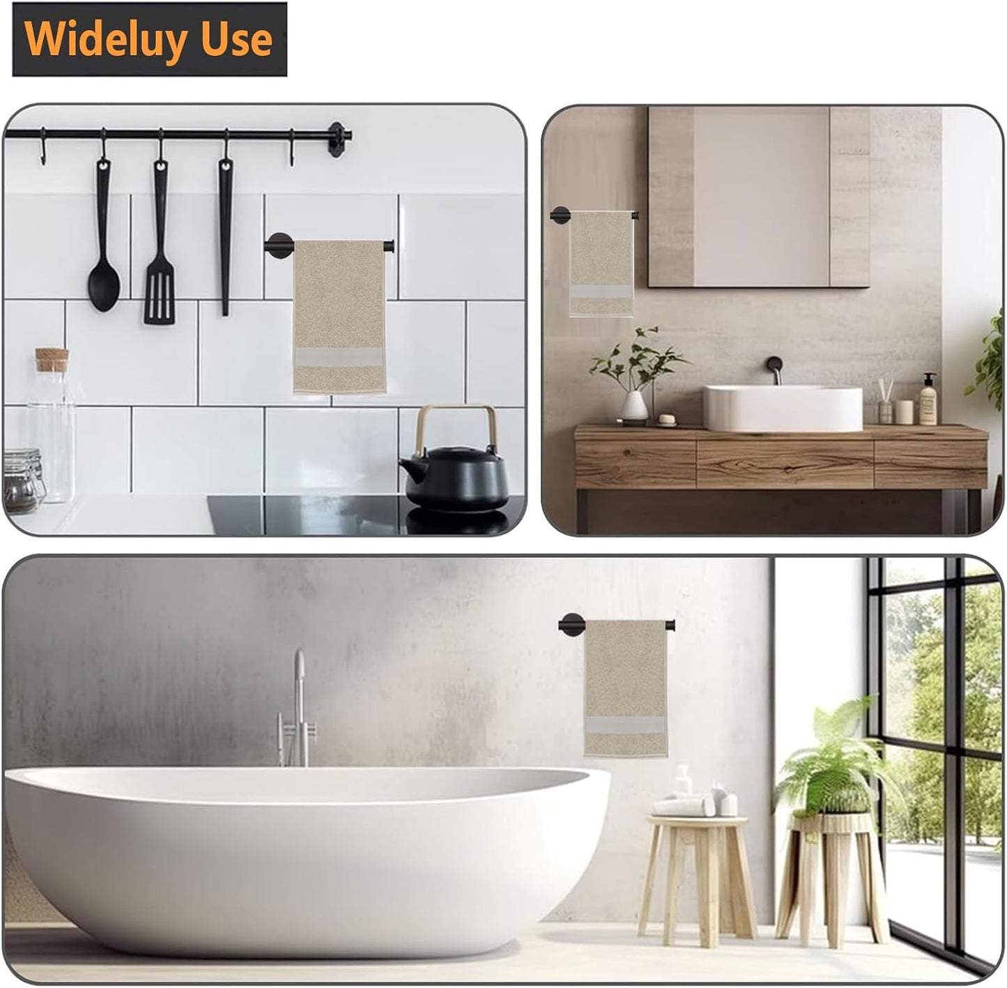 2-Piece Hand Towel Holder - 9" Modern Design Towel Ring, Thicken SUS 304 Stainless Steel Towel Holder for Bathroom Wall, Contemporary Hand Towel Rack - Matte Black