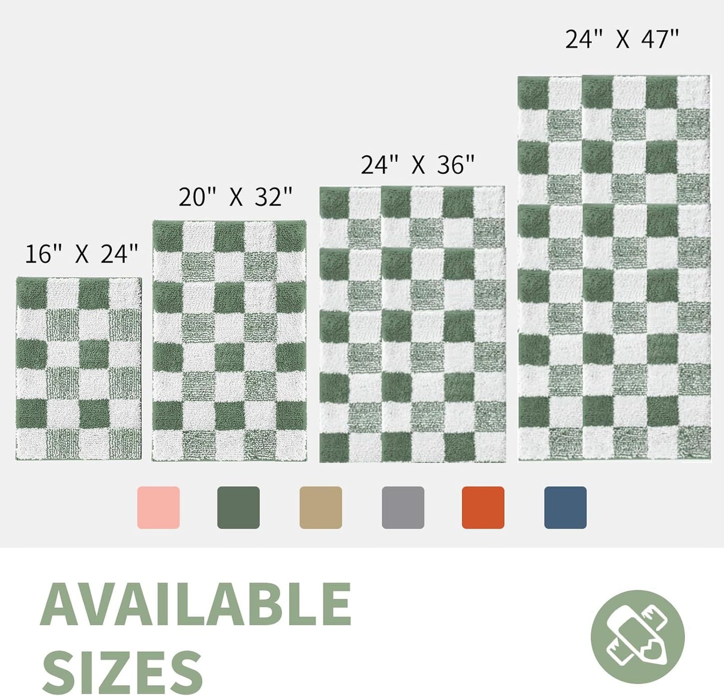 CozeCube Bath mats for Bathroom Non Slip, Fluffy Absorbent Microfiber Bath mat Washable, Aesthetic Bathroom Rugs, Long Sage Green Checkered Bath Runner, Sage Green, 59" x 24"