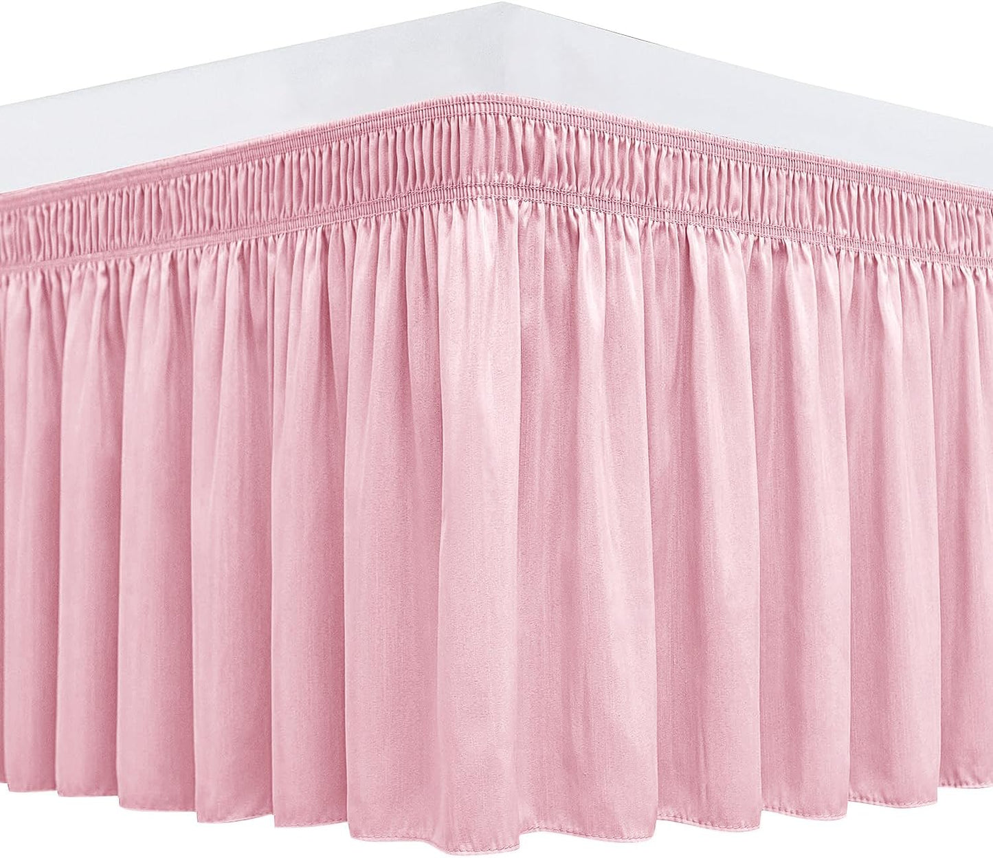 Biscaynebay Wrap Around Bed Skirts for Queen Beds 15" Drop, Pink Adjustable Elastic Dust Ruffles Easy Fit Wrinkle & Fade Resistant Silky Luxurious Fabric Machine Washable