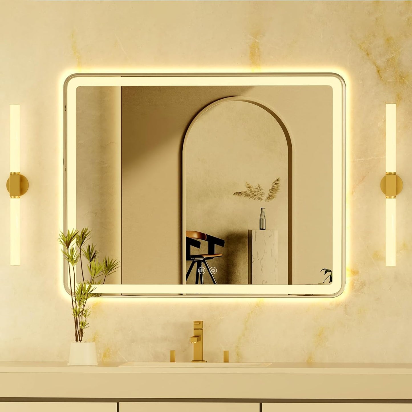 48X38 LED Bathroom Mirror with Lights, Anti-Fog Lighted Vanity Mirror Wall Mounted, 3 Colors Temperature & Dimmable Bathroom Mirror with LED Lights