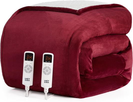 EHEYCIGA Heated Blanket Electric Blanket Queen Size - Heating Blanket with 9 Heating Levels & 10 Hours Auto Off, Soft Cozy Sherpa Washable Dual Control Blanket with Fast Heating, 84 x 90 Inches