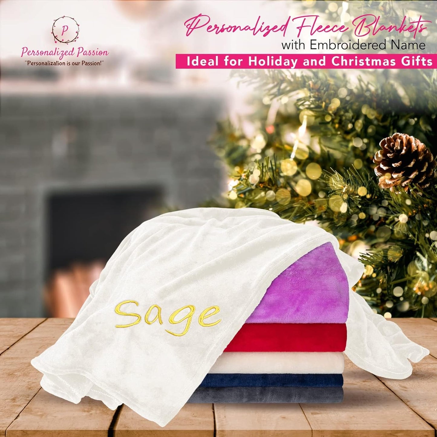 Personalized Blankets for Adults - Custom Blanket with Embroidered Name or Monogram - Soft Fleece Throw Cover for Bed & Couch - Cream (60"x80")