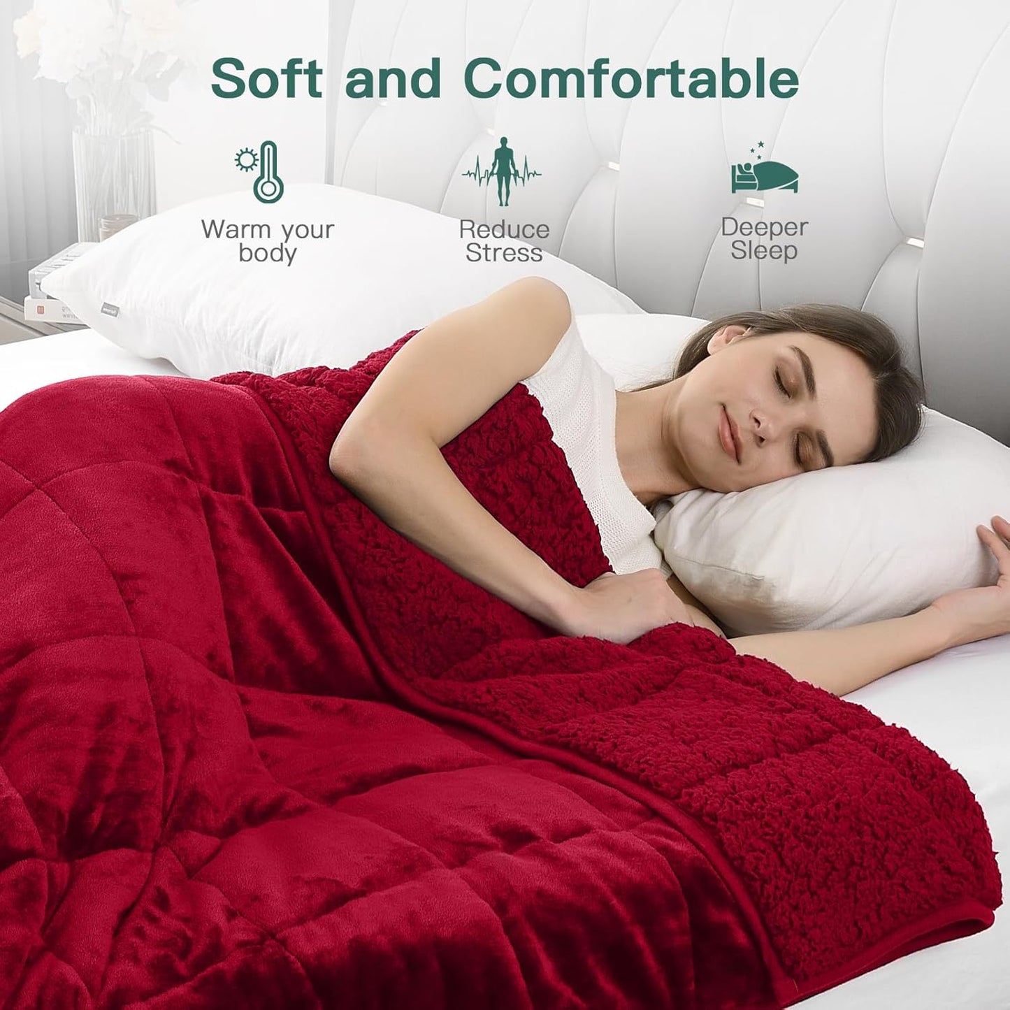 Lofus Weighted Blanket for Adults(20 lbs, 60" x 80"), Queen Size Heavy Blanket Machine Washable, Soft Weighted Blankets for Stress Relief and Sleep Promotion,Burgundy
