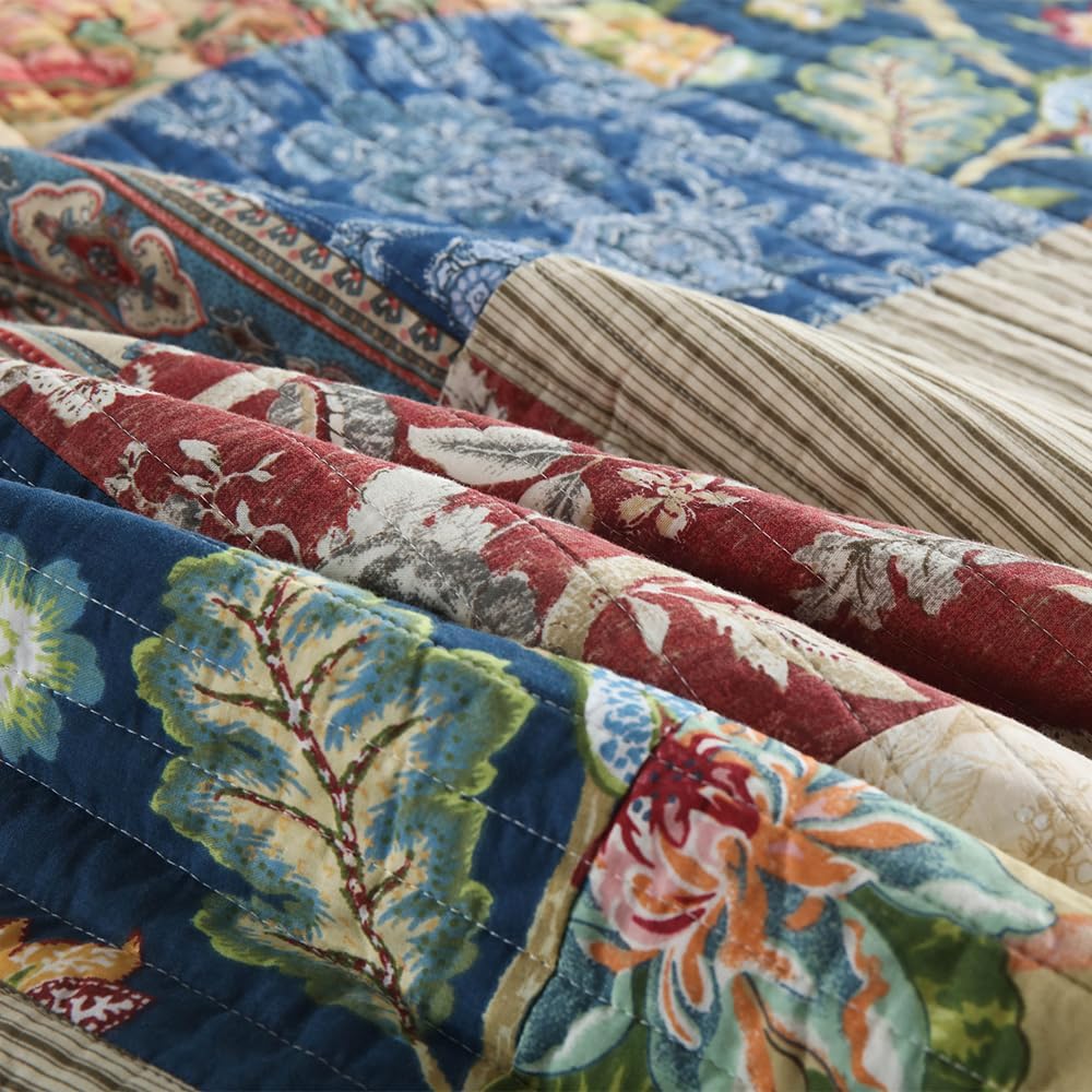 ENASAL Cotton Bedspread Quilt Sets Reversible Bedding Coverlet Sets Comforters Vintage Luxury Gorgeous Floral Real Patchwork Bedspread,Queen Size