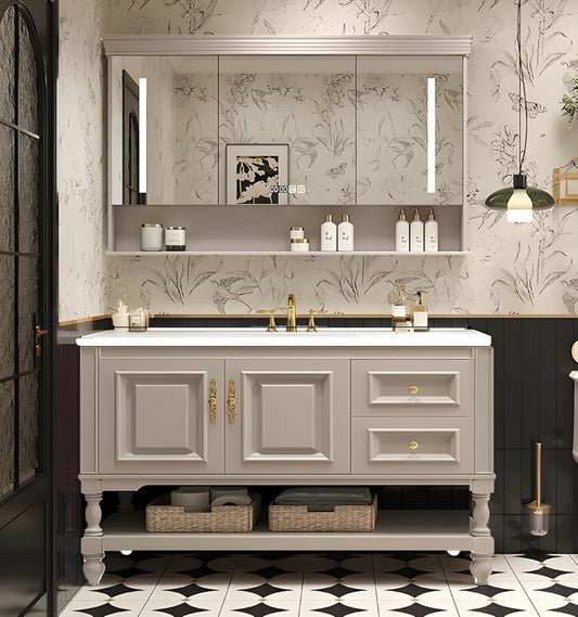 48" Bathroom Vanity with Sink,Freestanding Bathroom Vanity Large Storage Cabinet & Open Mirror Cabinet,2 Soft Closing Doors and 2 Drawers Solid Wood Luxury Bathroom Vanities Set,White