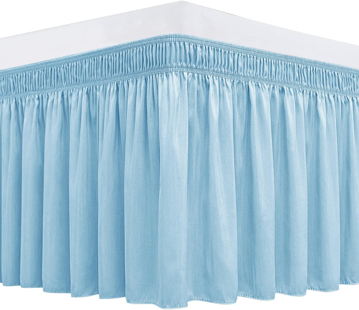 Biscaynebay Wrap Around Bed Skirts for Twin & Twin XL Beds 15" Drop, Light Blue Adjustable Elastic Dust Ruffles Easy Fit Wrinkle & Fade Resistant Silky Luxurious Fabric Machine Washable