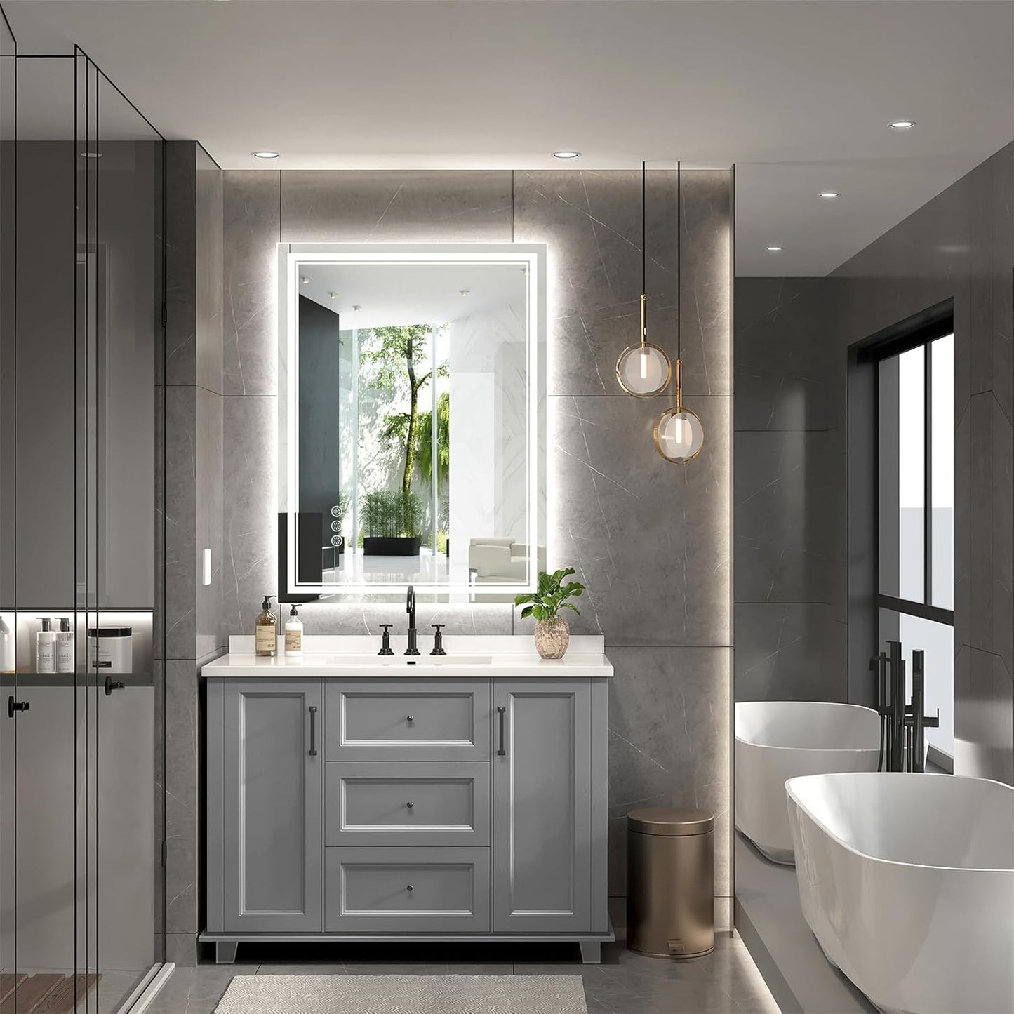 24x32 Inch LED Bathroom Mirror with Frontlit & Backlit（Independent Control）, Lighted Mirror for Bathroom Wall with 3-Color Dimmable & Anti-Fog, Vanity Mirror with Lights