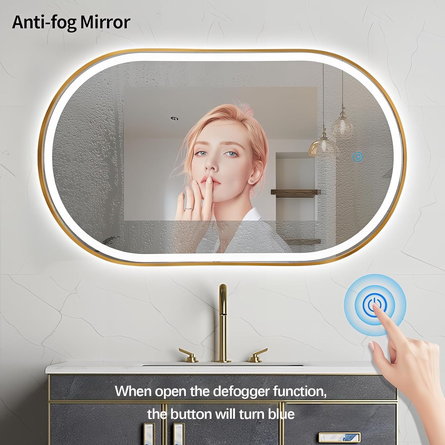 40"x24" Oval LED Bathroom Mirror with Lights, Gold Anti Fog Lighted Vanity Mirror Wall Mounted, Stepless Dimmable LED Oval Mirror, Memory, ShatterProof, Front/Backlit, Horizontal/Vertical