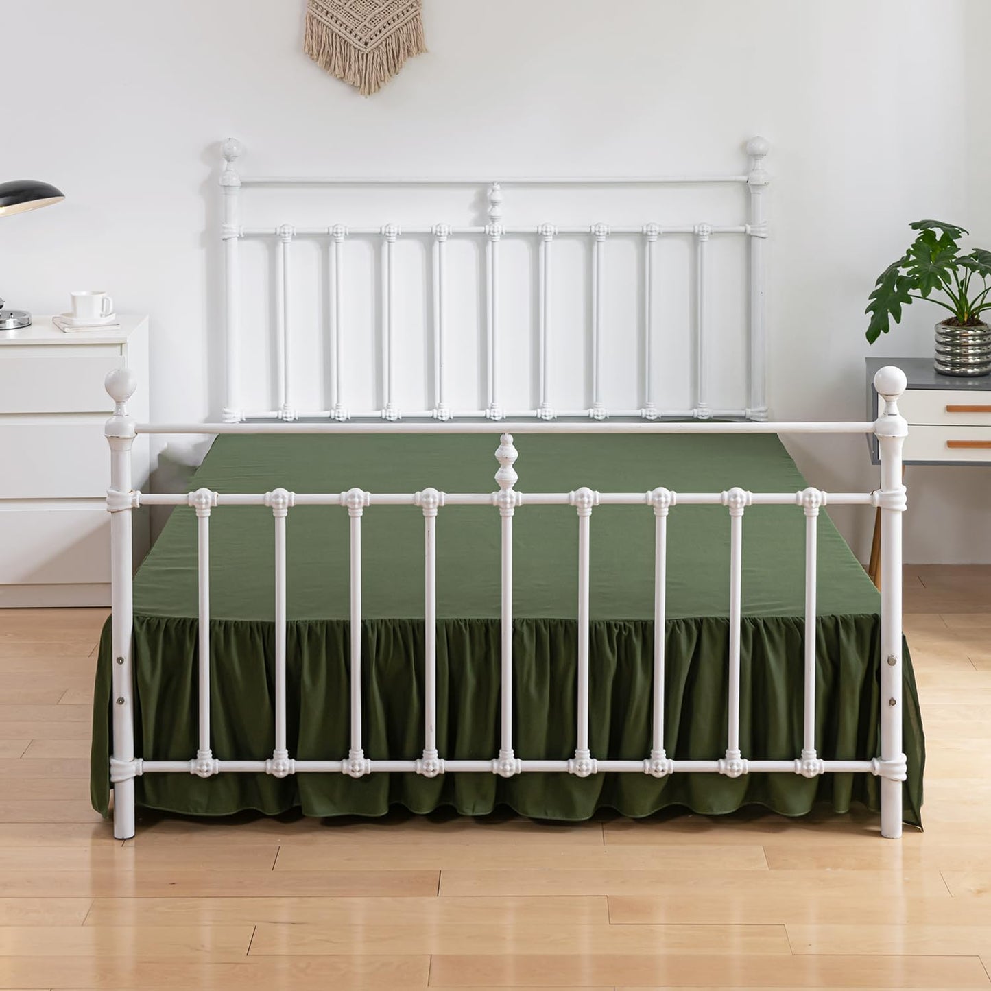 Bed Skirt King Size Ruffled Bed Skirts with Split Corners, 12 Inch Drop Dust Ruffle Bed Skirt with Platform, Green, King - 12" Drop