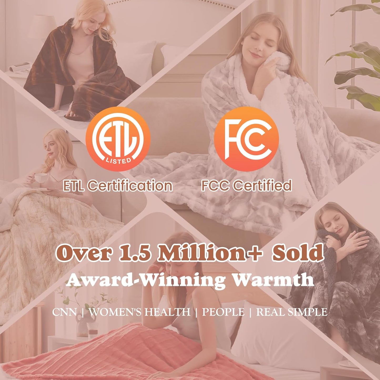 Heated Throw Blanket Faux Fur & Sherpa, Safe Electric Blanket ETL & FCC Certified, Soft Warm 6 Heating Levels & 4 Hours Auto-Off, Machine Washable, 50"x60" Dark Brown
