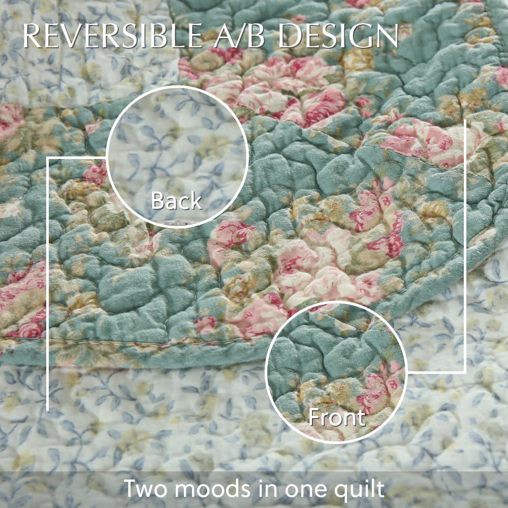 Cotton Bedspread Quilt Bedding Sets, 3 Pieces Reversible Coverlets Comforters Star with Red Floral Real Patchwork Bedspread,Queen Size