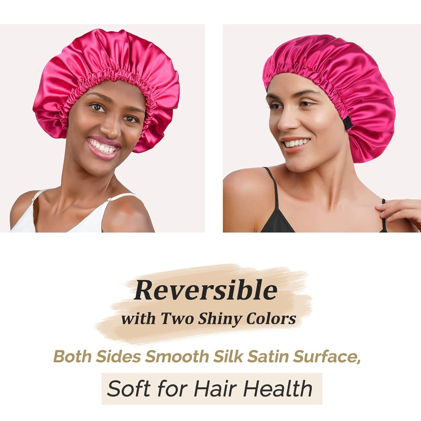 YANIBEST Adjustable Silk Bonnet Double Layer Satin Bonnet Hair Bonnet for Sleeping Bonnets for Women Hats Curly Natural Hair, Hot Pink