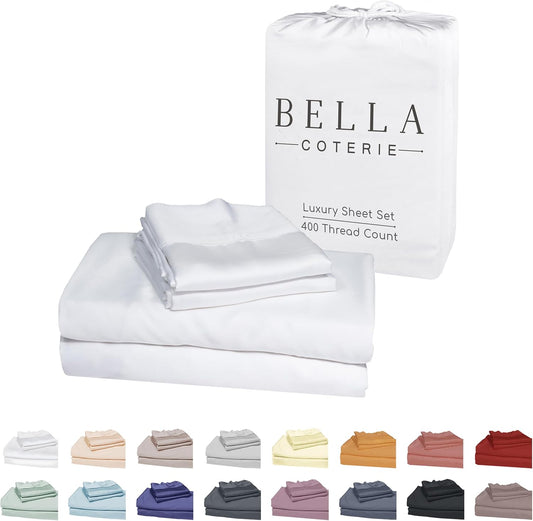 Bella Coterie Luxury Bamboo Viscose Split King Size Sheet Set | 2 Fitted Sheets for Sleep Number & Adjustable Beds | 100% Organically Grown | Cooling & Ultra Soft | 18” Deep Pocket [White]