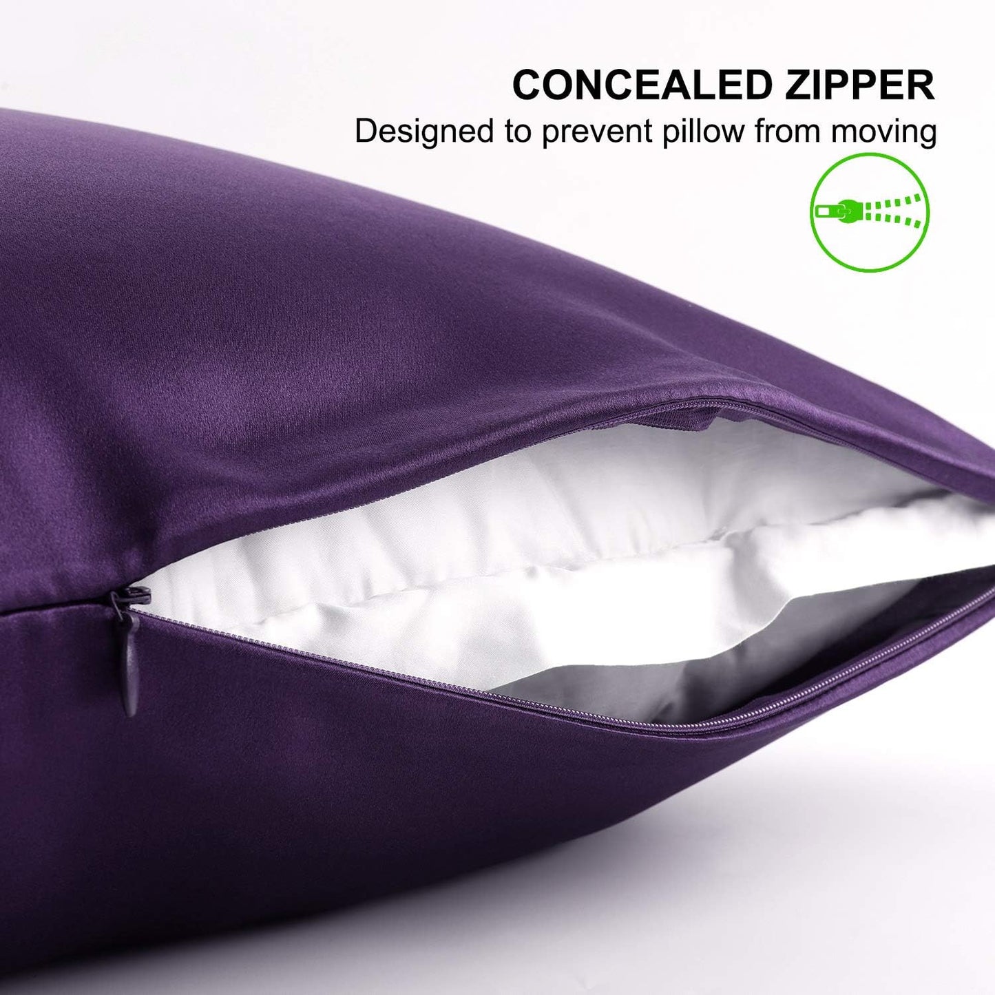 ALASKA BEAR Silk Pillowcase for Hair and Skin, Set of 2 Pure Genuine 22 Momme Mulberry Silk Pillow Cases King Size for Bliss Sleep Better Than Poly Satin, Zipper Closure(2pc, Dark Purple)