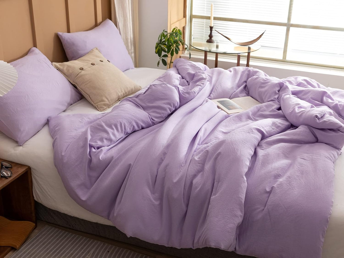 ROSGONIA King Size Comforter Set Lavender, 3pcs (1 Boho Purple Comforter & 2 Pillowcases), Soft Bedding Lightweight Bedspread Blanket Quilts
