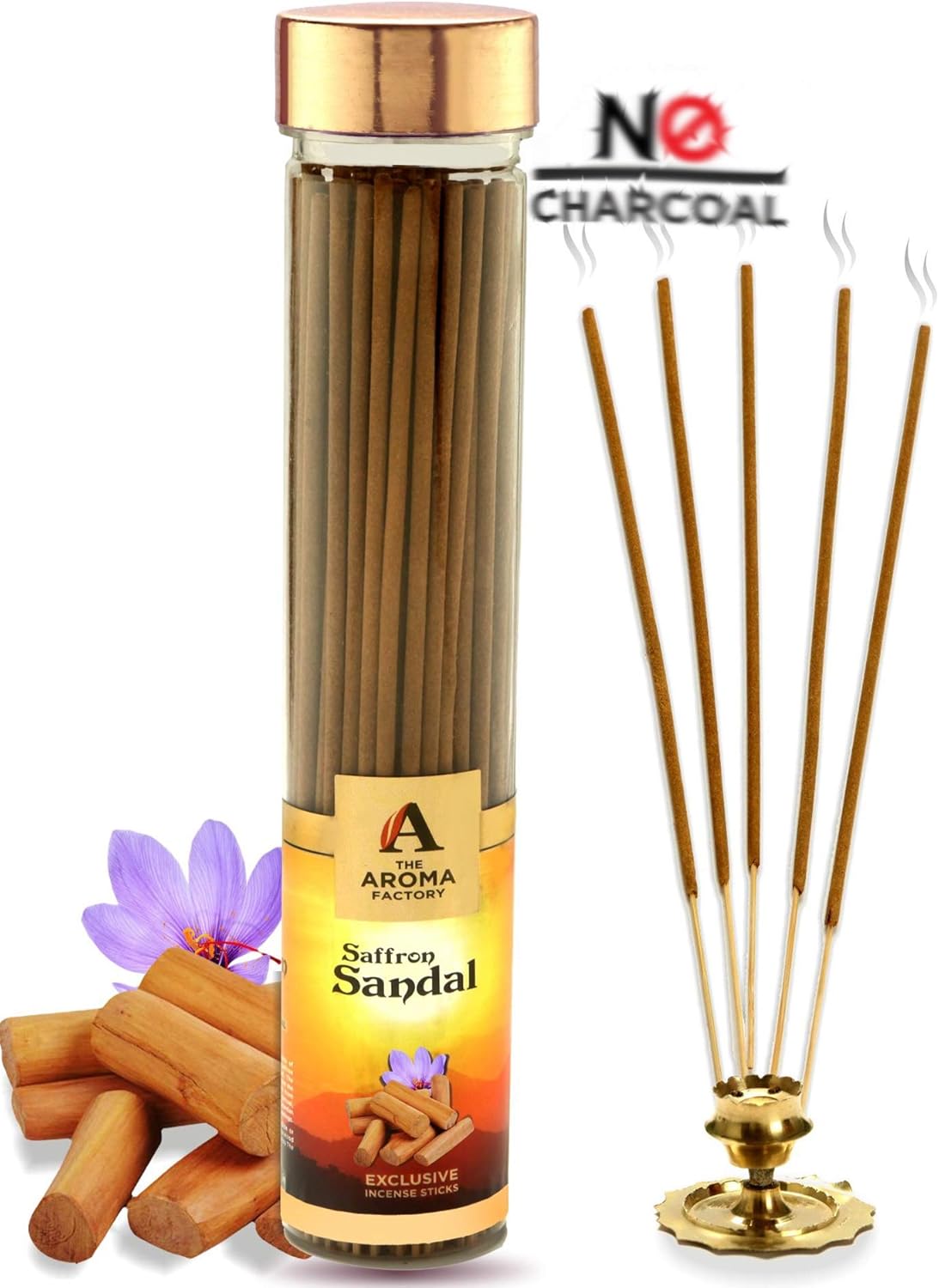 The Aroma Factory Kesar Chandan Agarbatti for Pooja, Luxury Incense Sticks, Low Smoke and Zero Charcoal, Meditation (Bottle Pack of 1, 100 Gram) 4 Cm X 4 Cm X 26 Cm Multicolour