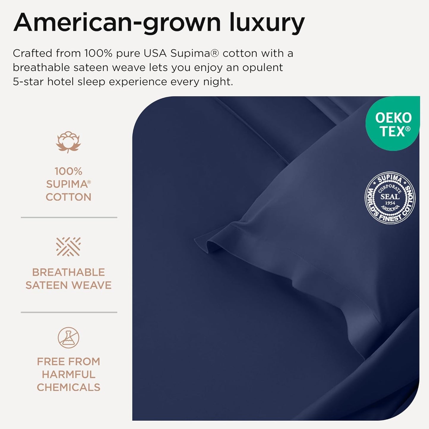 Threadmill Supima Cotton Sheets Queen, 1000 Thread Count Queen Sheets for Queen Mattresses, 4 Piece Luxury Bed Sheets, Sateen Weave Hotel Quality Sheet with Elasticized Deep Pocket, Folkstone Blue