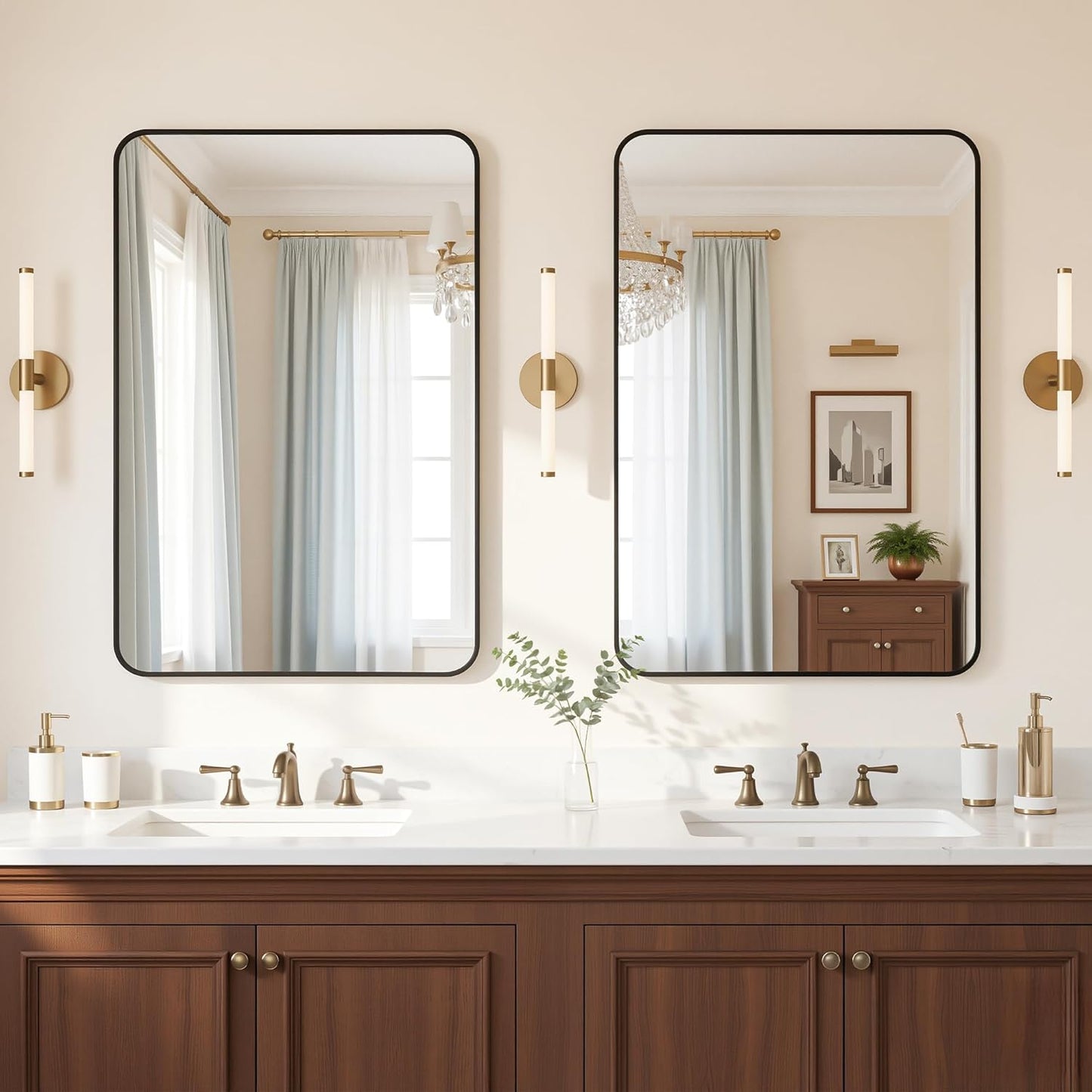 Antok 2-Pack Bathroom Mirrors, 24"x36" Double Wall Mirrors, Decorative Mirror Vanity Mirror Aluminum Alloy Frame Contemporary Hanging for Living Room Bathroom Entryway, Black