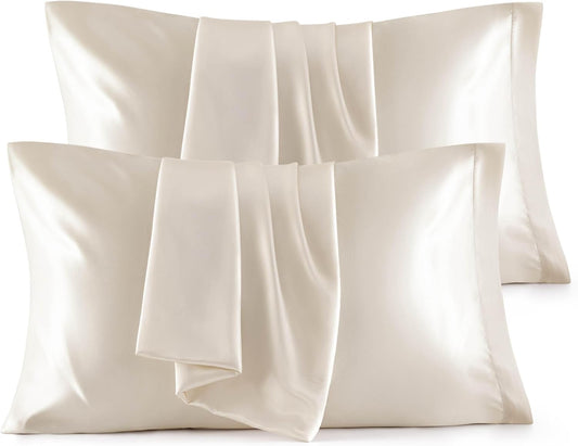 Bedsure Satin Pillowcase for Hair and Skin Queen - Beige Silky Pillowcase 4 Pack 20x30 Inches with Envelope Closure, Similar to Silk Pillow Cases, Gifts for Women Men