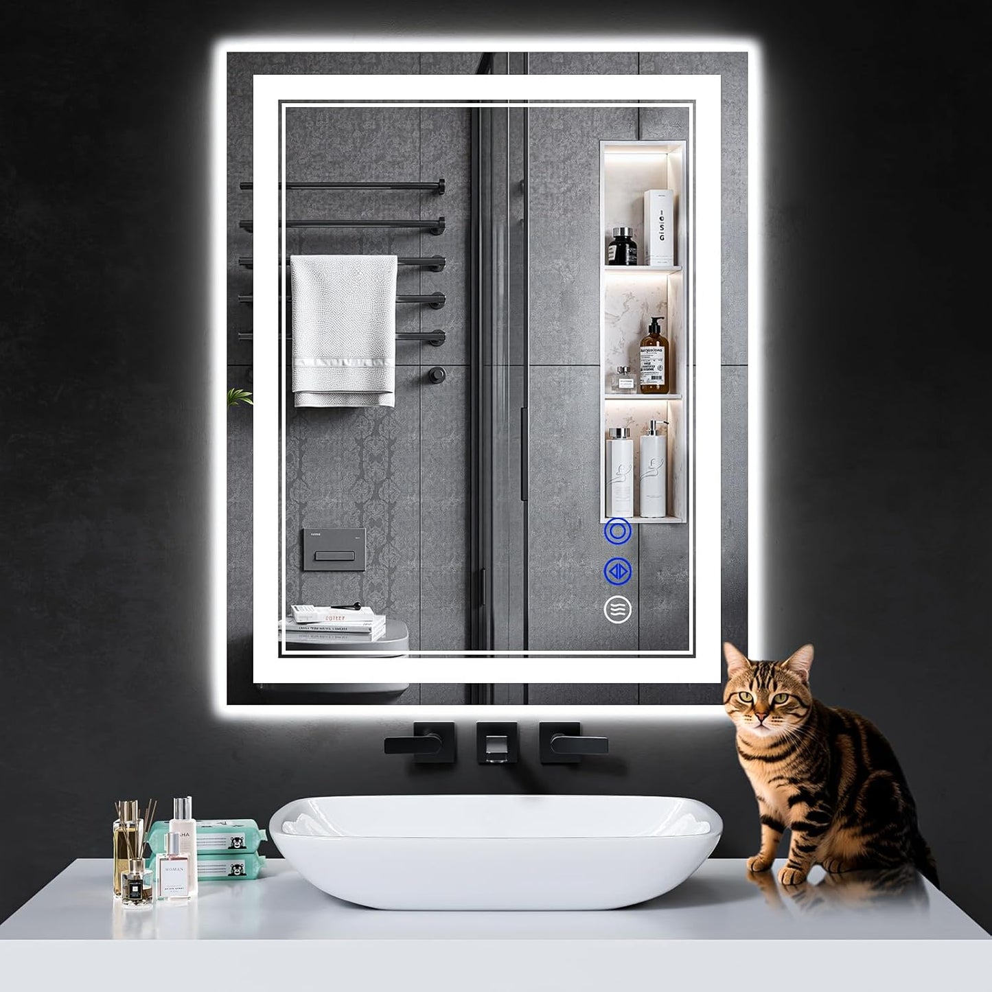 30"x24" LED Bathroom Mirror with Anti-Fog, Stepless Dimmable Lights, 3 Color Modes, Shatter-Proof Tempered Glass, Memory Function & Waterproof Design