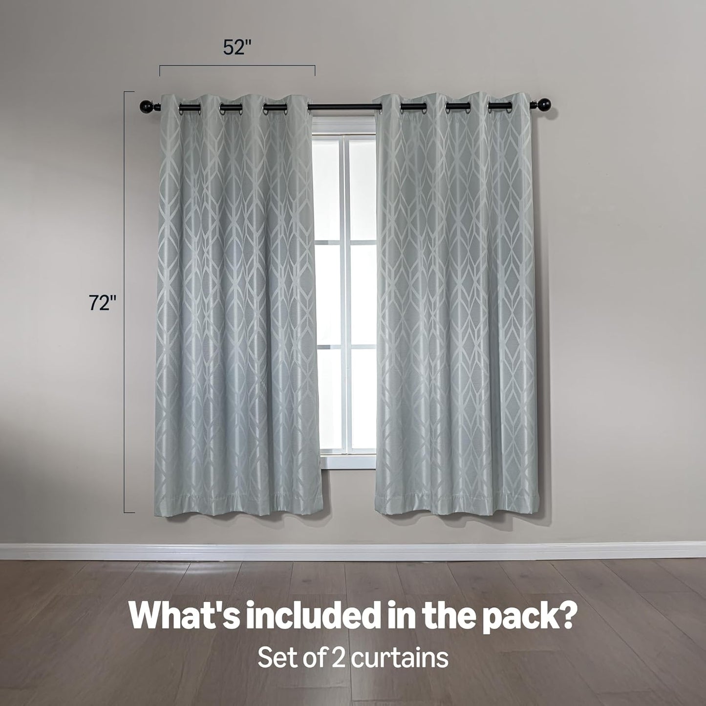 Amazon Basics Jacquard 2-Piece 100% Blackout Curtains, Living Room and Bedroom Drapes, Thermal Insulated Window Treatment, 52"x72", Light Grey