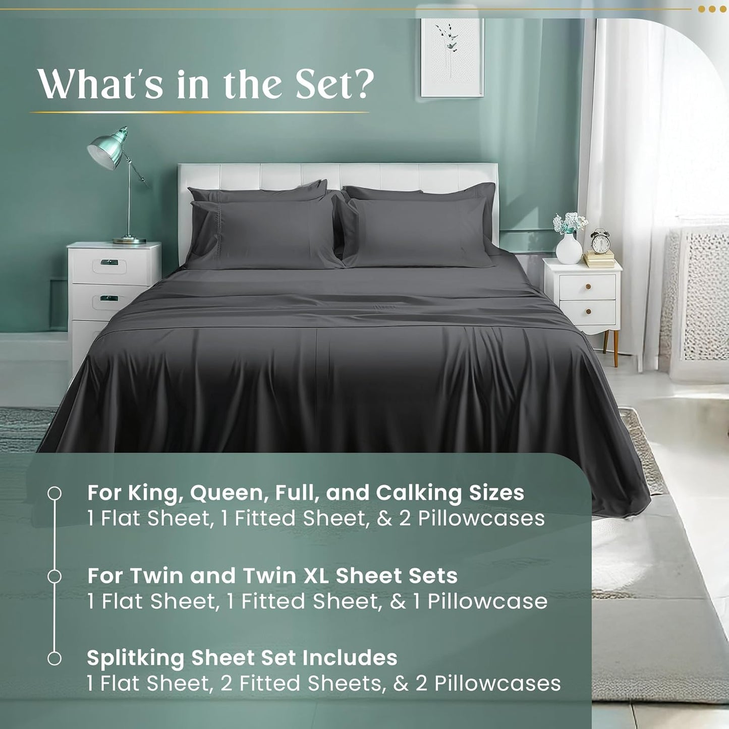 800 Thread Count Egyptian Cotton Sheets Queen Sheet Set Deep Pocket,100% Cotton Bed Sheets Queen Size Set, No Pill Soft & Comfy Naturally Cool Breathable Elasticated Sheet & Pillowcase Sets- Charcoal