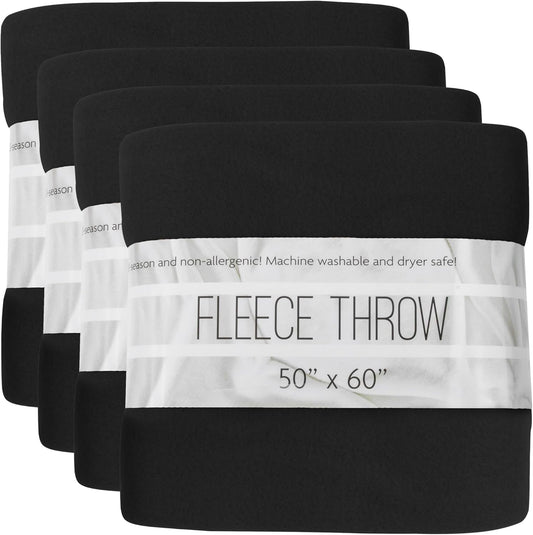 (24 Pack) Bulk Fleece 50x60 Throw Blankets for Wedding Favors, Homeless Women, Men, Homes, Bed, Sofa, Couch, Office, Pet Blankets, Travel | Soft Warm Lightweight Throw Blankets in Bulk (Black)