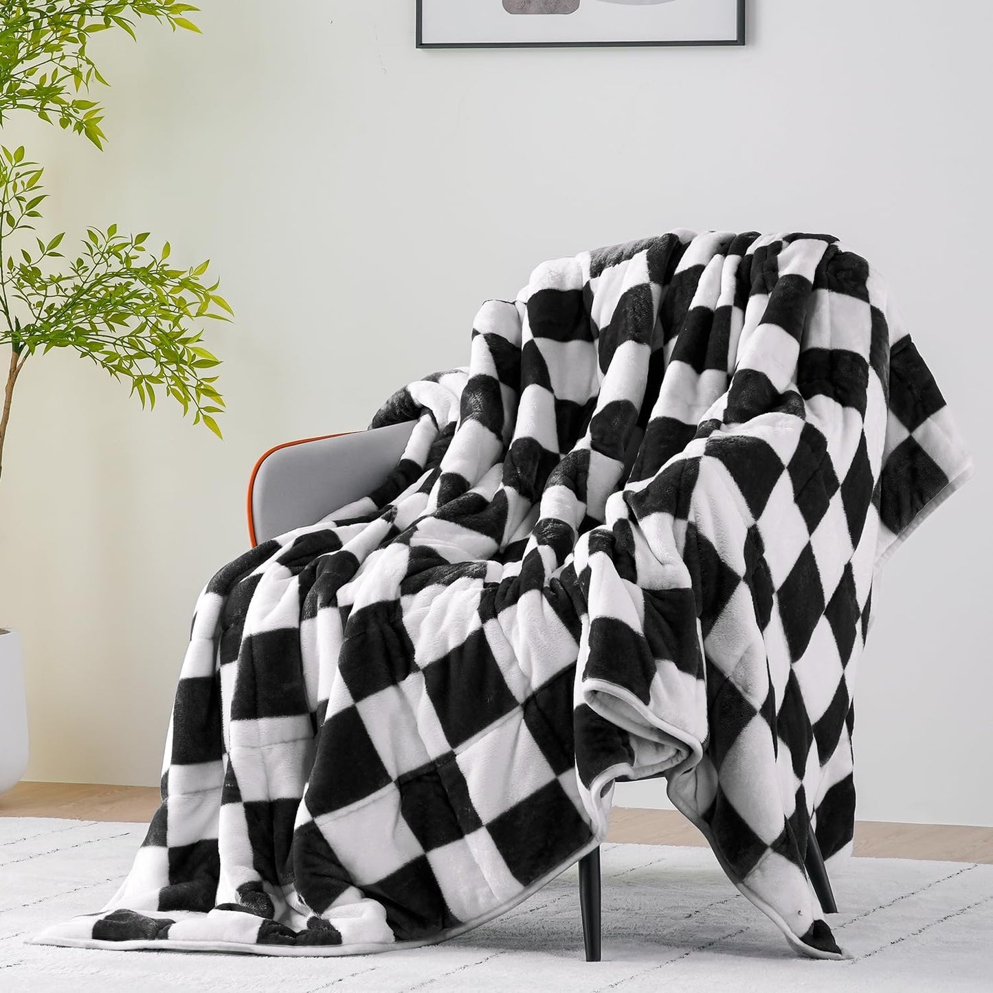 Uttermara Weighted Blanket Full Size(12lbs, 48" x 72", Plaid Black), Double Side Premium Soft Flannel Fleece Weighted Throw Blanket, Reversible Checkerboard Print Heavy Blanket for Adults Couch Bed